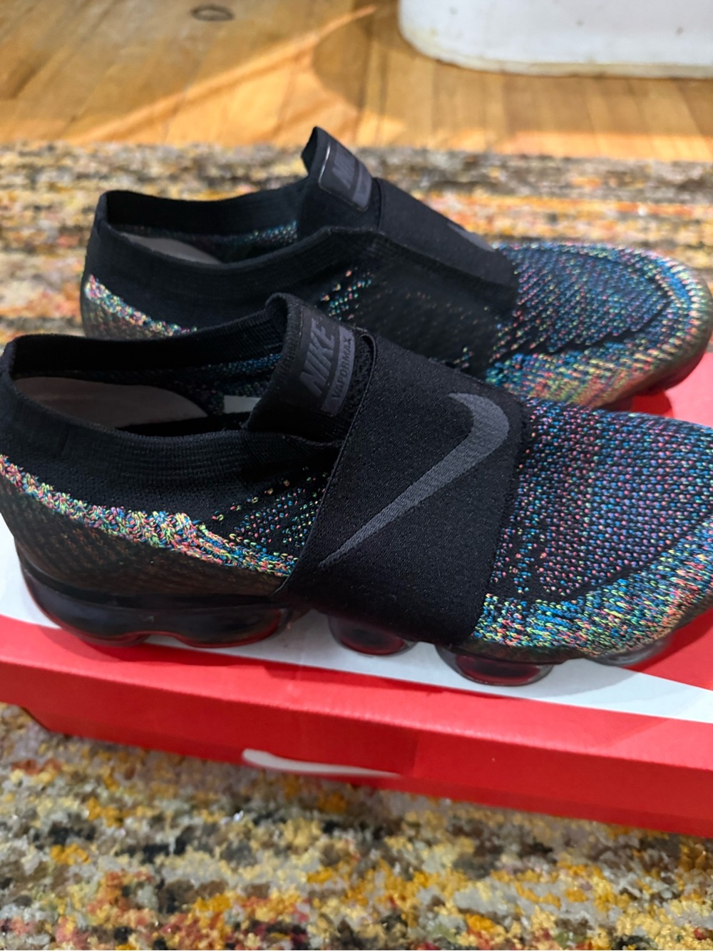 Nike Vapormax Black Multicolor Flyknit Slip-On Sneakers - Picture 3 of 7